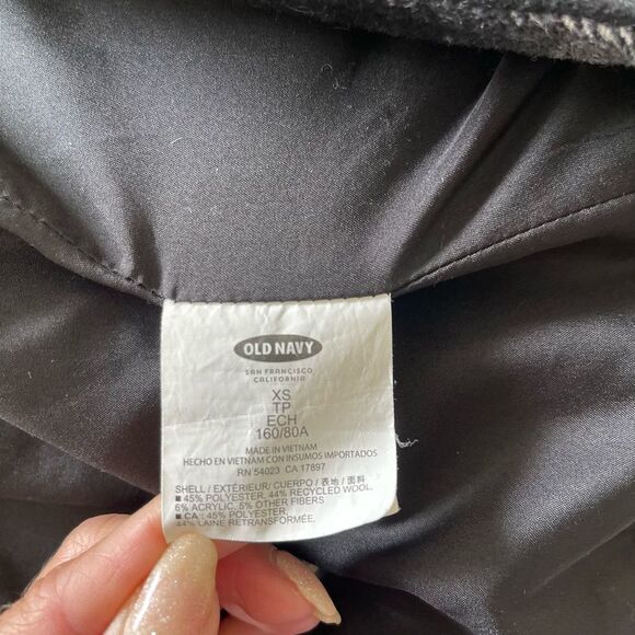 Old Navy black cream plaid winter pea coat double breasted xs small - Picture 6 of 10